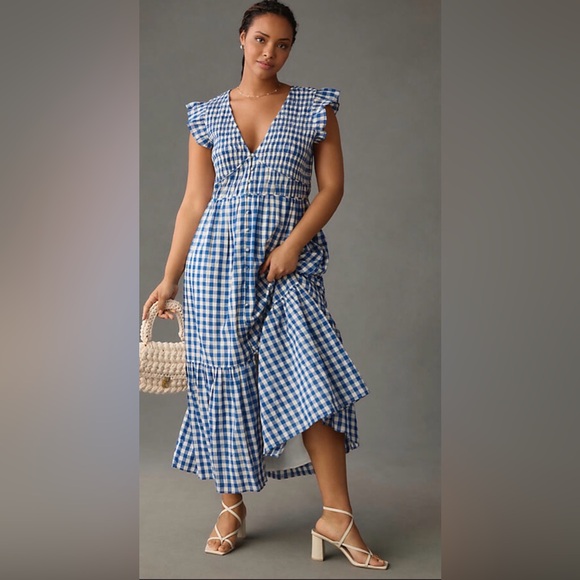 Anthropologie Dresses & Skirts - Anthropologie The Peregrine Midi Smocked Dress in blue gingham check